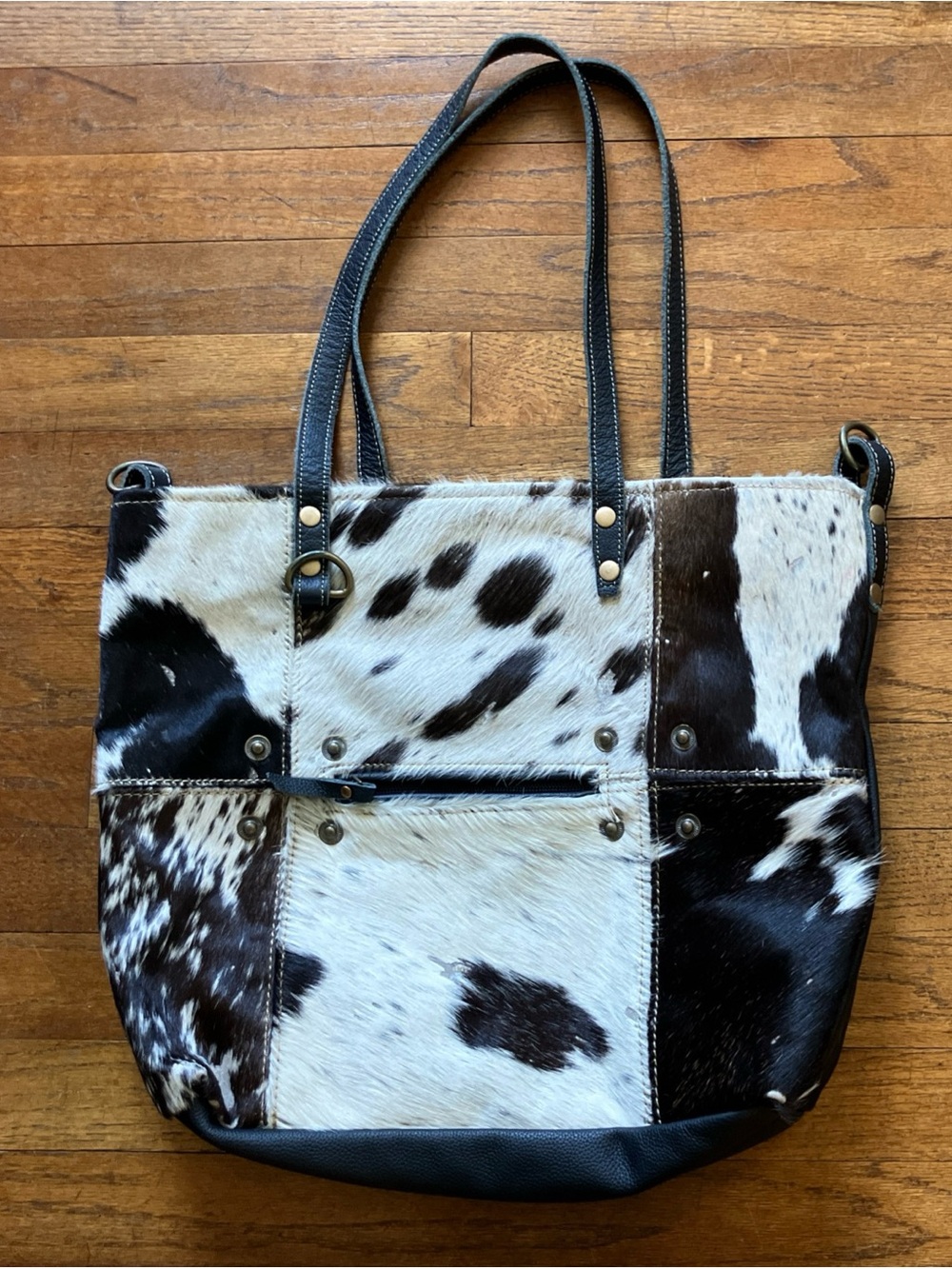 myra tote bag leather cow print